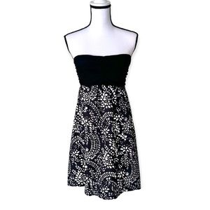 EXPRESS Floral Strapless Dress Black and White Medium